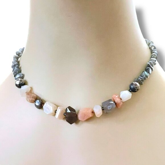 Peyote Bird Necklace Sterling Silver Moonstone Labradorite Agate Beaded 15" Boho - Picture 8 of 16